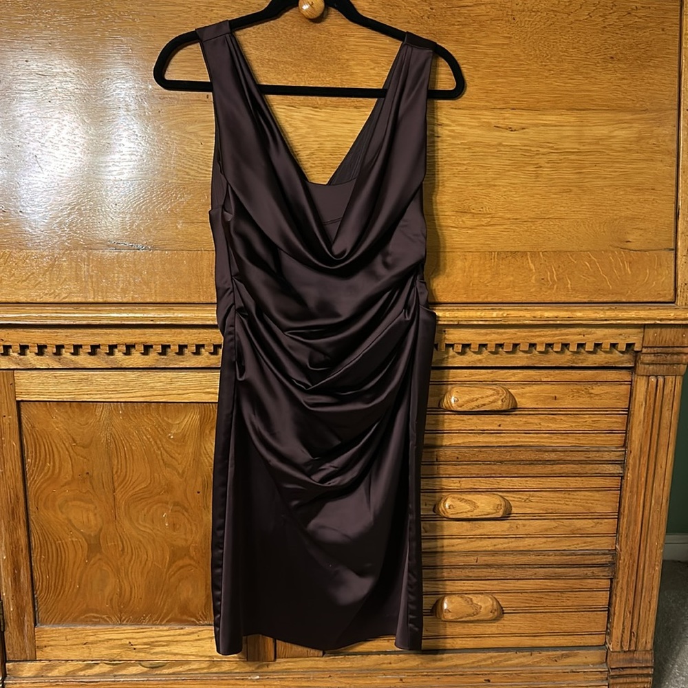 Davids‎ Bridal Brown Satin Ruched Cowl Neck Cocktail Dress Homecoming Hoco Party